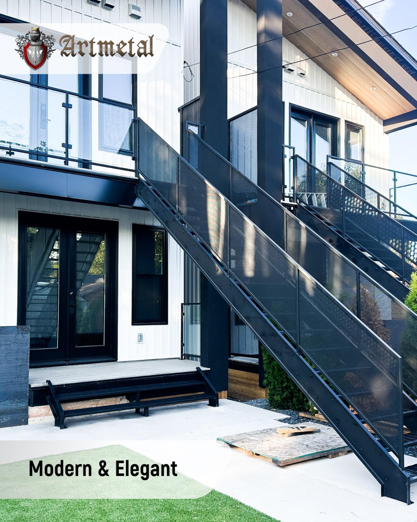 Strong lines. Bold design. Timeless appeal. This custom staircase and railing system blends modern aesthetics with precision engineering — the perfect balance of beauty and strength.Crafted by Art Metal, where innovation meets craftsmanship😌#ArtMetal #railings #exteriorsesign #MetalAndGlass #MinimalistHome #HomeUpgrade